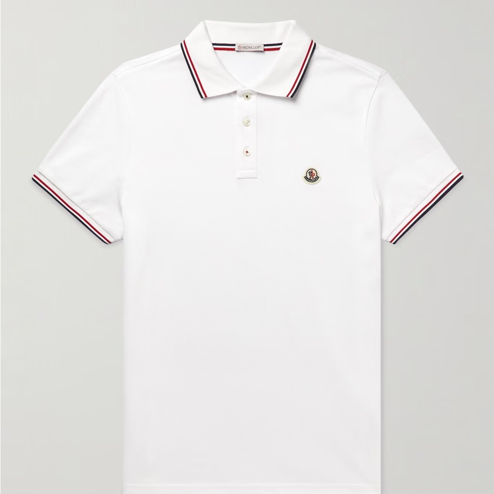 MONCLER TRICOLOR-TRIMMED COTTON PIQUET POLO SHIRT